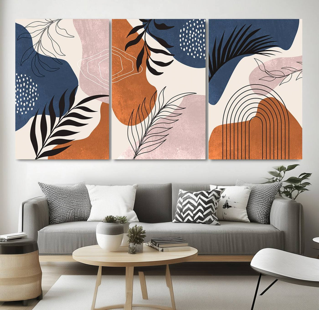 Boho Wall Art Canvas Print Set Mid-Century Prints Bohemian Wall Artwork Prints Boho Neutral