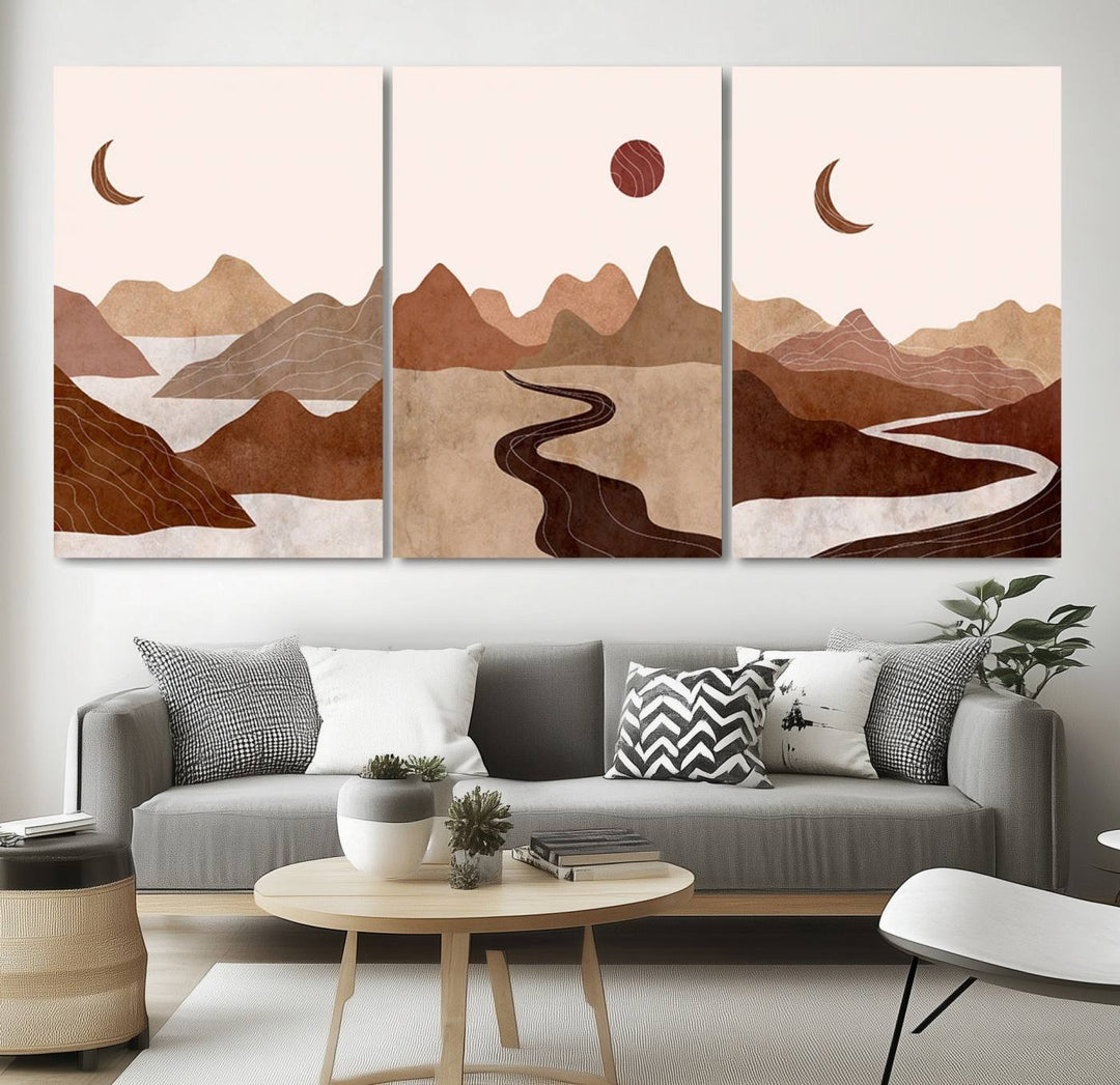 Boho Wall Art Canvas Print Set Mid-Century Prints Boho Wall Artwork Prints Boho Neutre