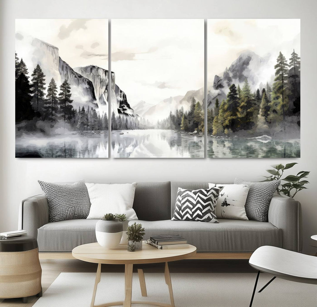 The Yosemite Valley Wall Art Canvas Print, a framed nature décor, is beautifully displayed.