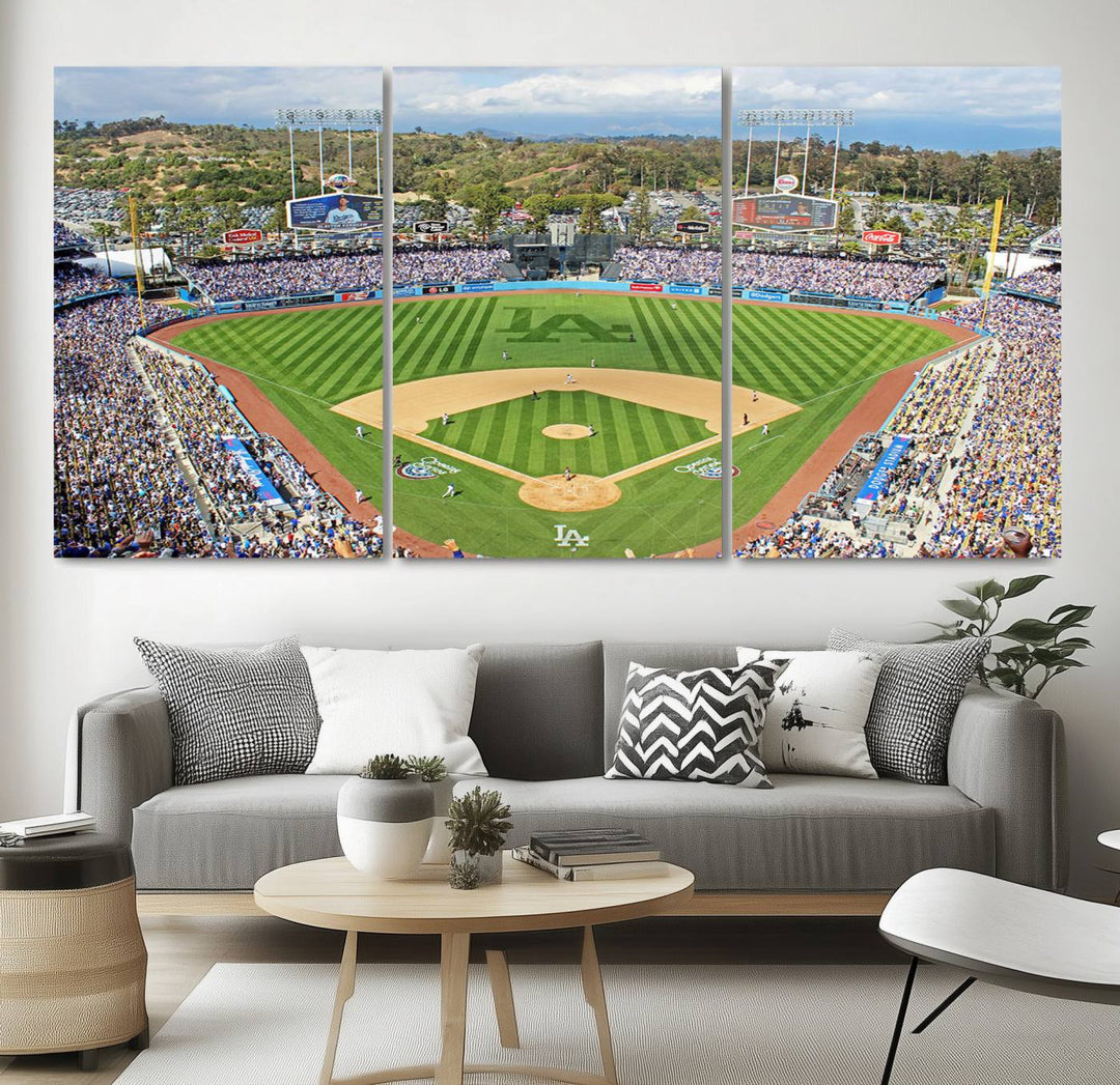 Aerial view of a sunny game day at Citi Field, captured in a 3-panel canvas print wall art.