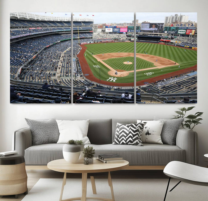 Aerial view of Yankee Stadium filled with fans, showcased on a New York Yankees Stadium Wall Art Canvas Print.