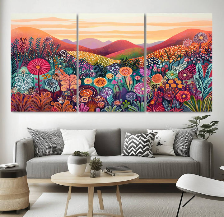 Yayoi Kusama 1986 Wall Art Print – Yayoi Kusama Wabi Sabi Japanese Wall Art Print - Vibrant Abstract Landscape Canvas