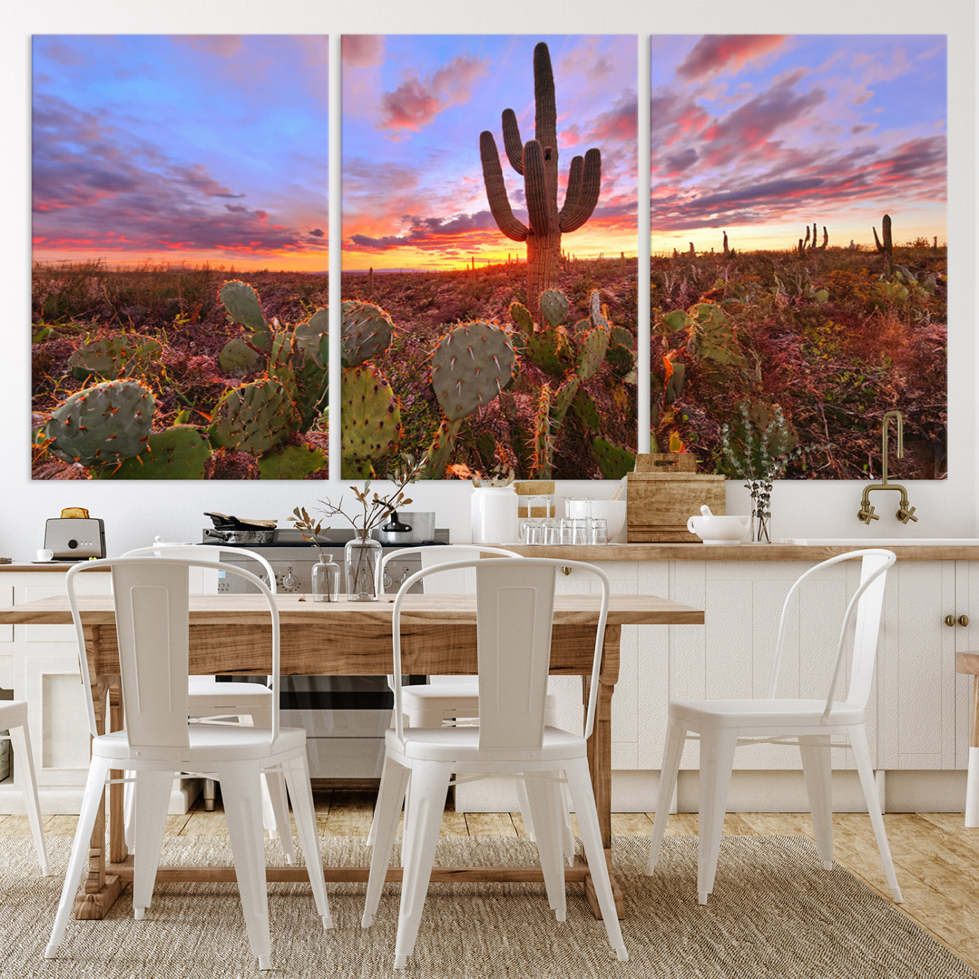 The Arizona Desert Sunset Wall Art Canvas Print hangs prominently.