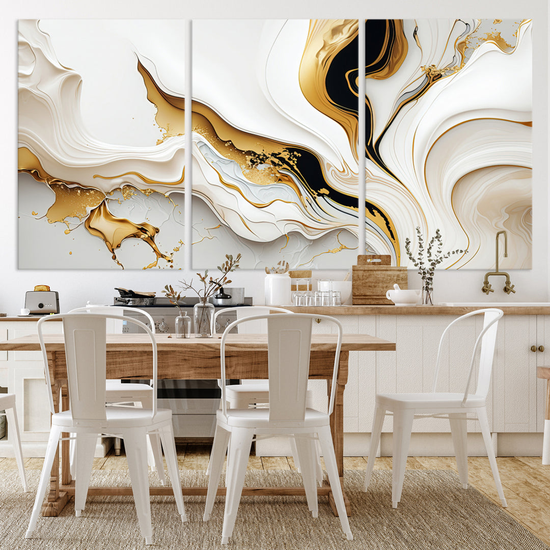 Modern interiors showcase Gold Waves on Pure White Canvas.