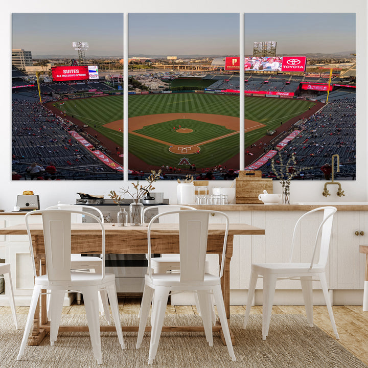 Aerial view of Angel Stadium, perfect as gallery-quality wall art - Los Angeles Angels Canvas Print.