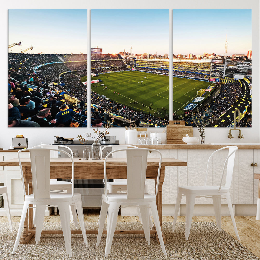 The wall art canvas print vividly captures the dynamic soccer culture at Bombonera Stadium with its vibrant depiction.