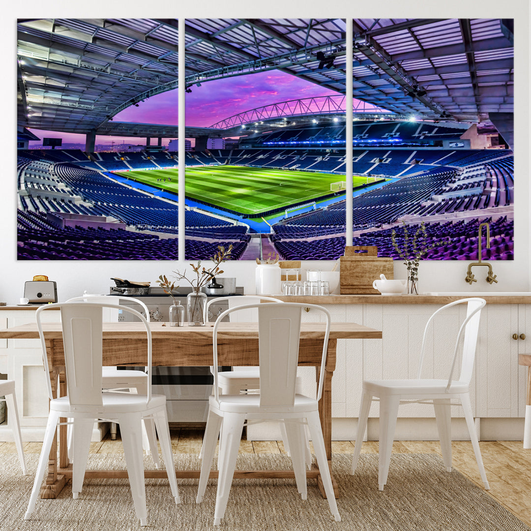 The FC Porto Soccer Team Dragon Stadium Wall Art Canvas Print decorates the room.