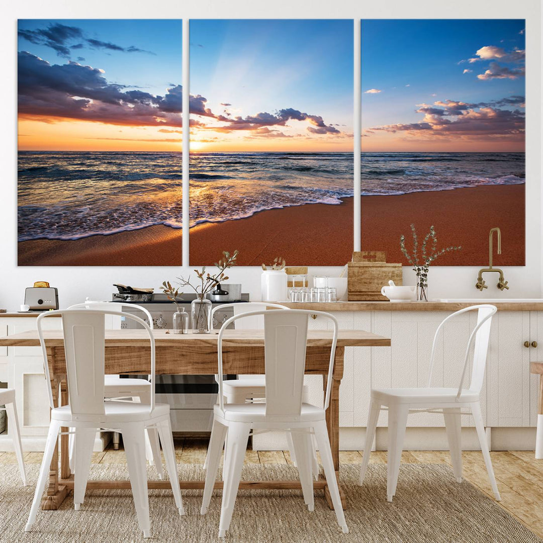 Golden Hour Beach Sunset Wall Art | Canvas Print | Ready to Hang | Coastal Wall Art for Living Room