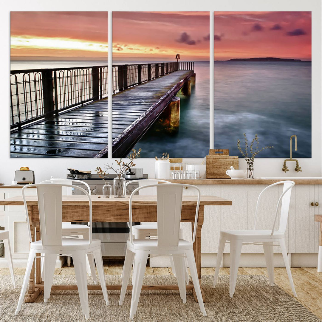 Serene Pier at Sunset Wall Art | Canvas Print | Ready to Hang | Coastal Decor for Living Room