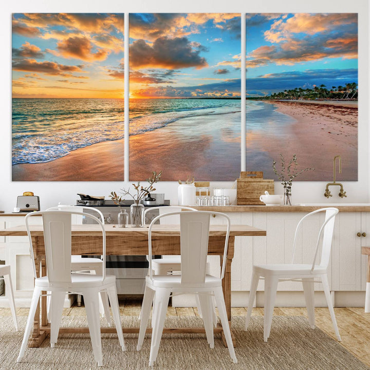 Serene Beach Sunset Wall Art | Coastal Ocean Canvas Print | Ready to Hang Tropical Decor for Home or Office