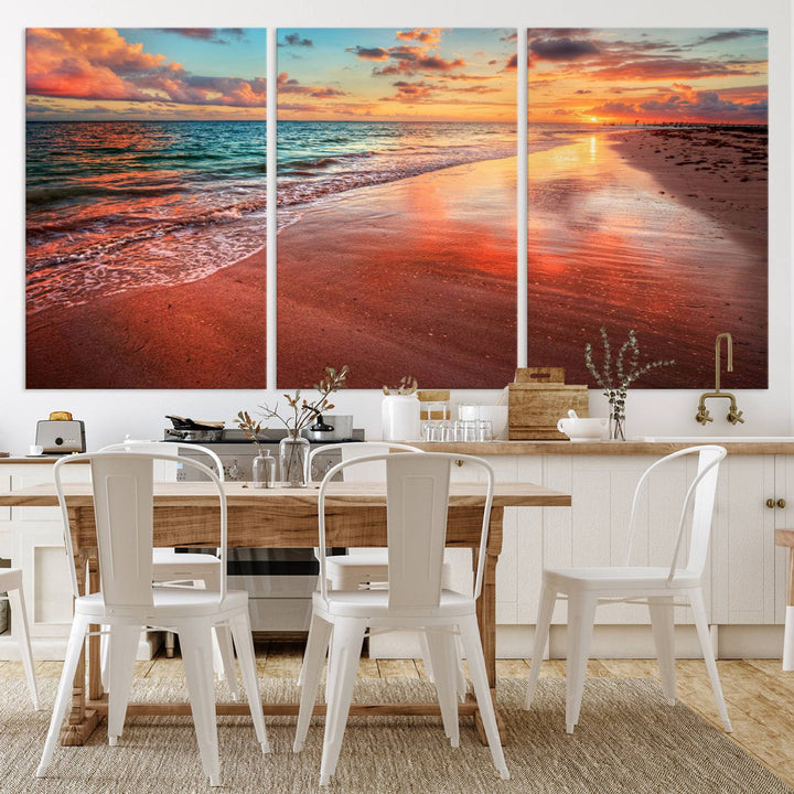 Stunning Sunset Beach Wall Art | Ocean Canvas Print | Coastal Wall Art | Ready to Hang | Tranquil Sunset Canvas for Home & Office Decor