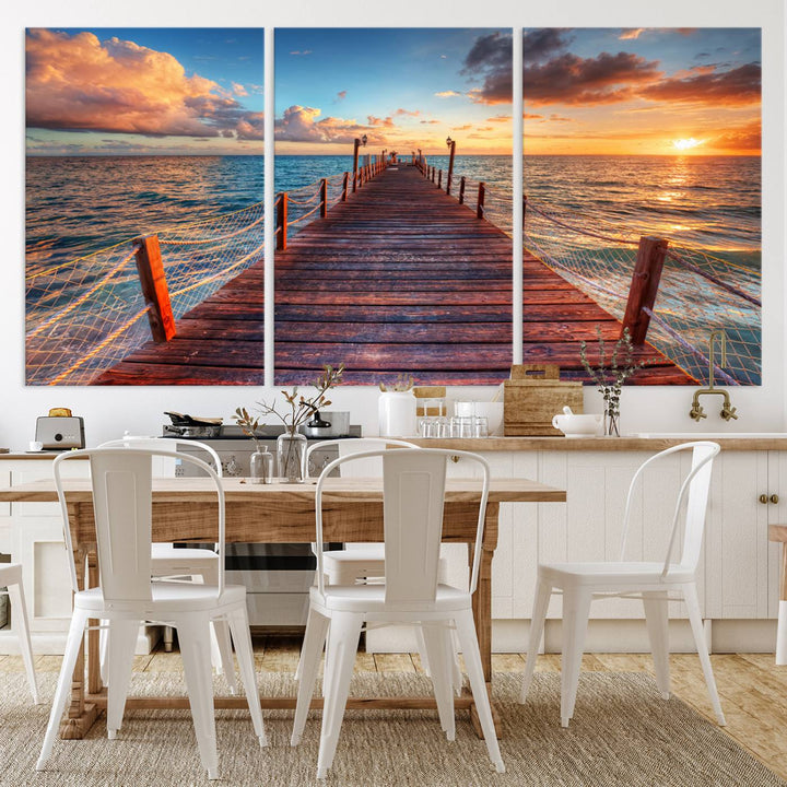 Vibrant Beach Sunset Wall Art | Coastal Ocean Canvas Print | Ready to Hang Tropical Decor for Living Room or Office