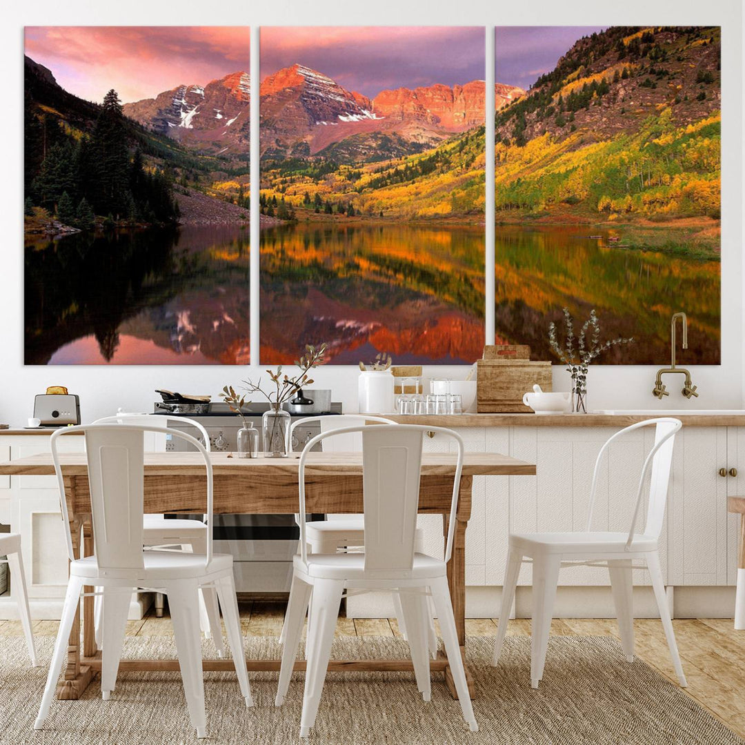 The Colorado Rockies Mountain Sunset Wall Art is a scenic nature canvas, ready to hang.