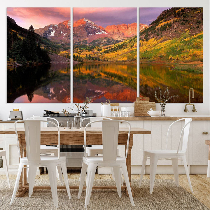 The Colorado Rockies Mountain Sunset Wall Art is a scenic nature canvas, ready to hang.