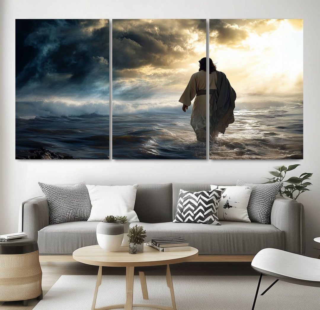 Jesus Walking on Water Wall Art | Canvas Print | Ready to Hang | Christian Home Decor | Spiritual Faith Wall Art | Inspirational Religious Wall Decor