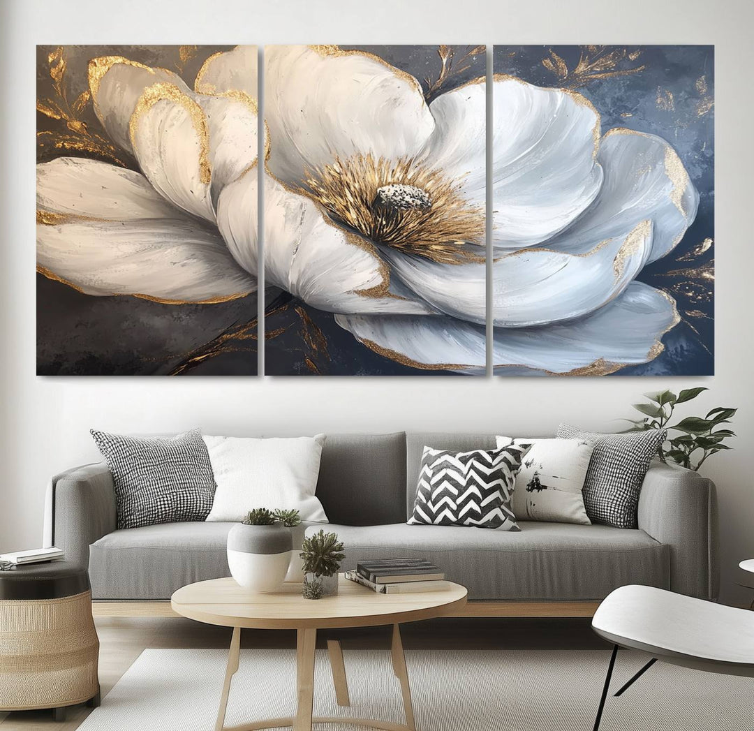 White Magnolia Flower Wall Art | Canvas Print | Abstract Floral Wall Decor | Elegant Bloom Artwork | Framed for Living Room or Bedroom