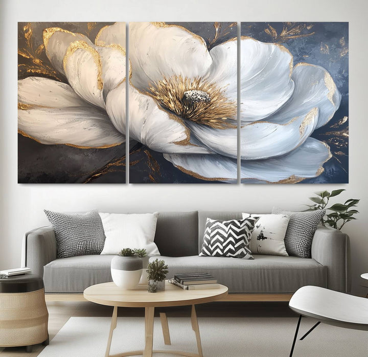 White Magnolia Flower Wall Art | Canvas Print | Abstract Floral Wall Decor | Elegant Bloom Artwork | Framed for Living Room or Bedroom