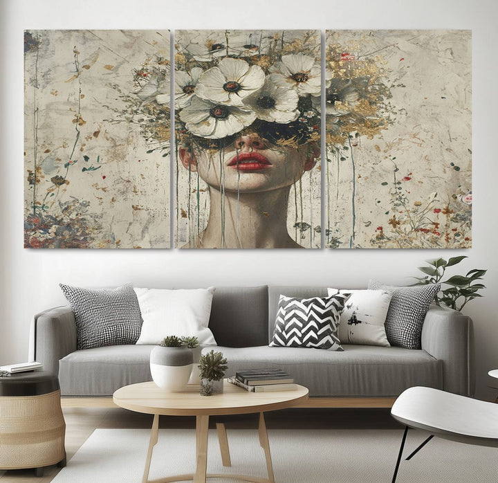 Abstract Floral Women Patel Wall Art Canvas Print