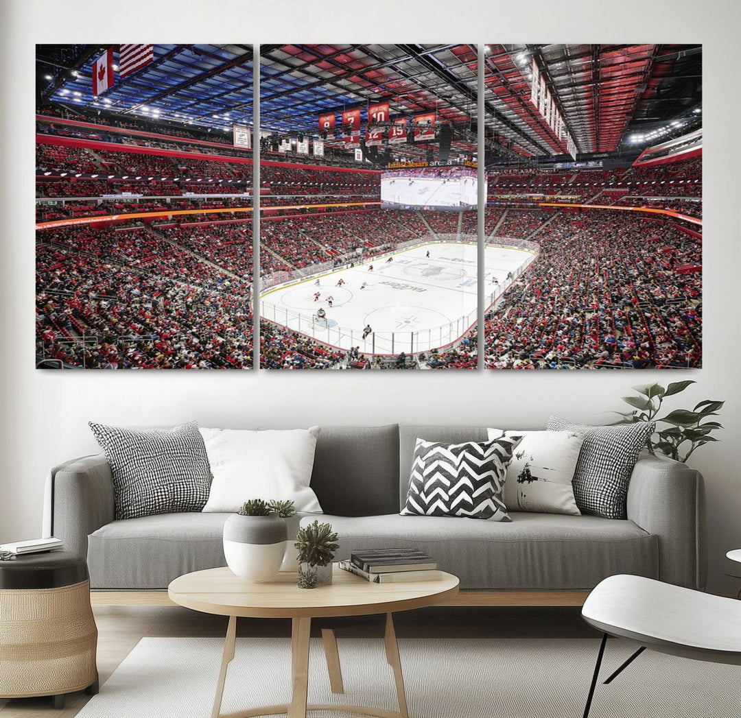 Barton Malow Little Caesars Arena Detroit Wall Art Canvas Print - Detroit Hockey and Basketball Stadium Print