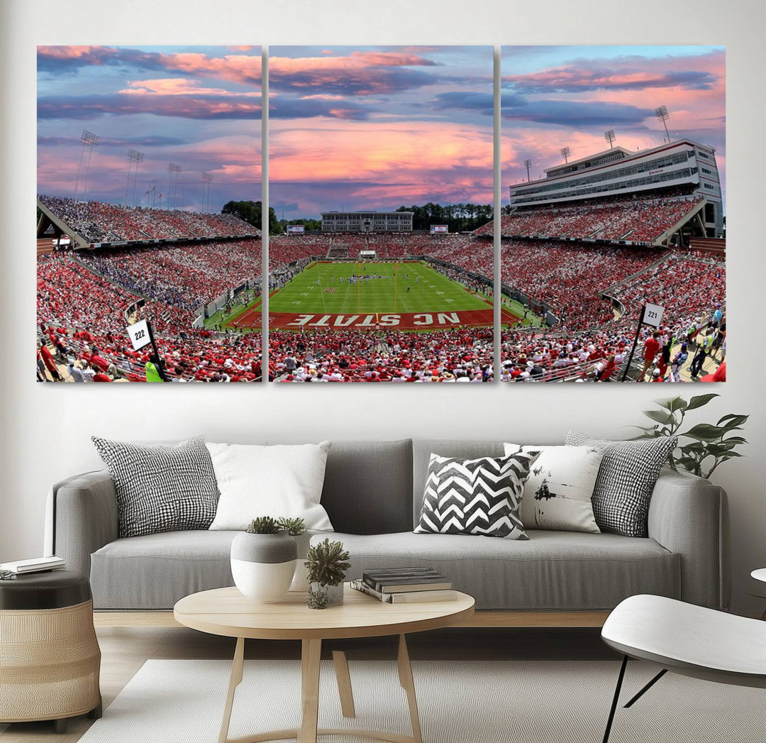 Carter-Finley Stadium Sunset Game Triple Canvas Wall Art - NC State Wolfpack Football Match