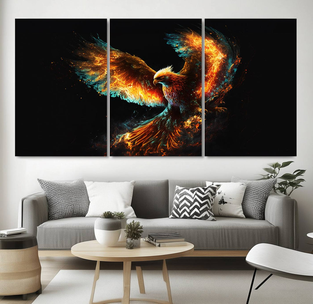 Fiery Phoenix Canvas Print | Ready to Hang Wall Art | Bold Fantasy Decor for Living Room | Majestic Bird Artwork