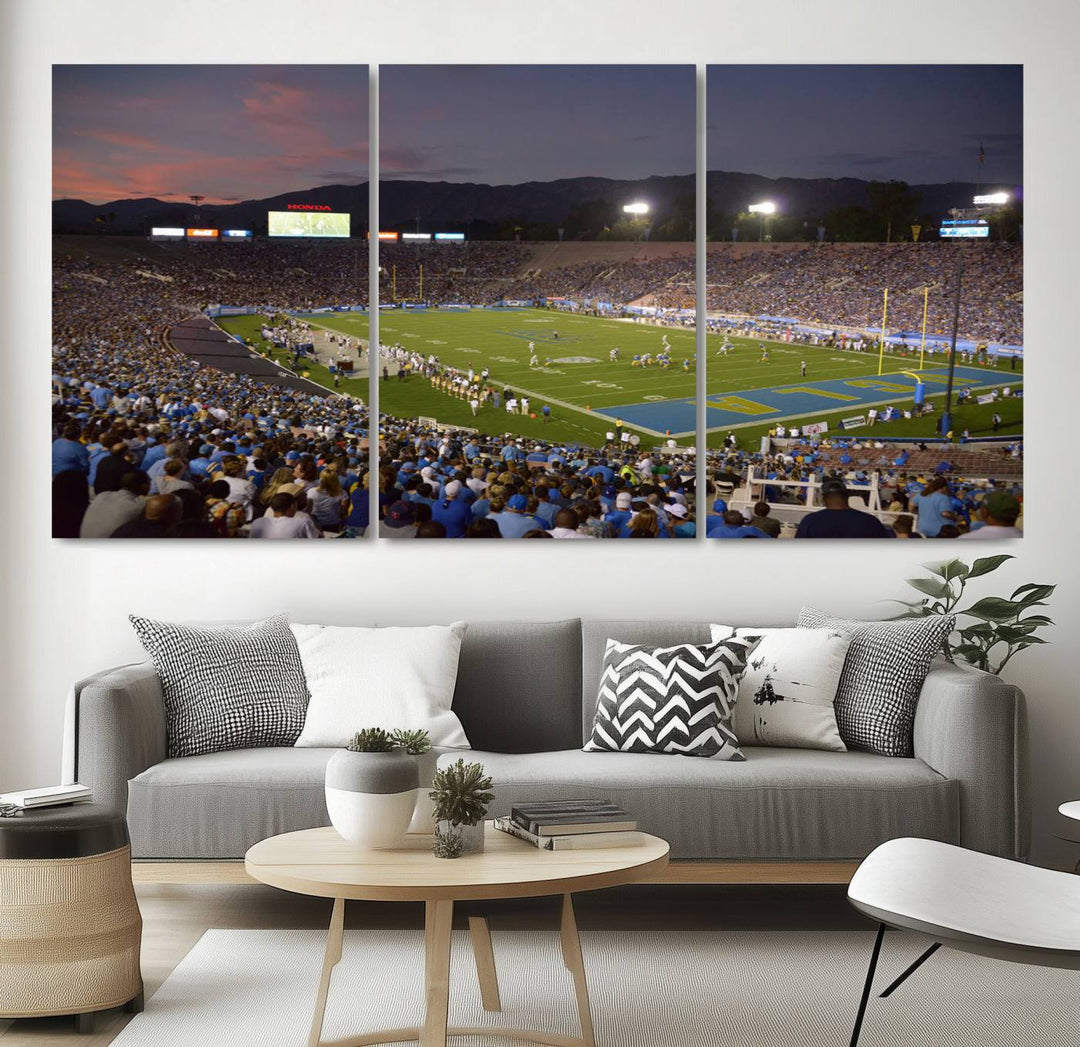 UCLA Bruins Football Team Print - Pasadena Rose Bowl Stadium Wall Art Canvas Print