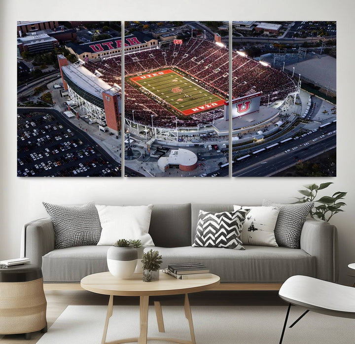 Utah Utes Football Team Print - Salt Lake City Rice-Eccles Stadium Wall Art Canvas Print