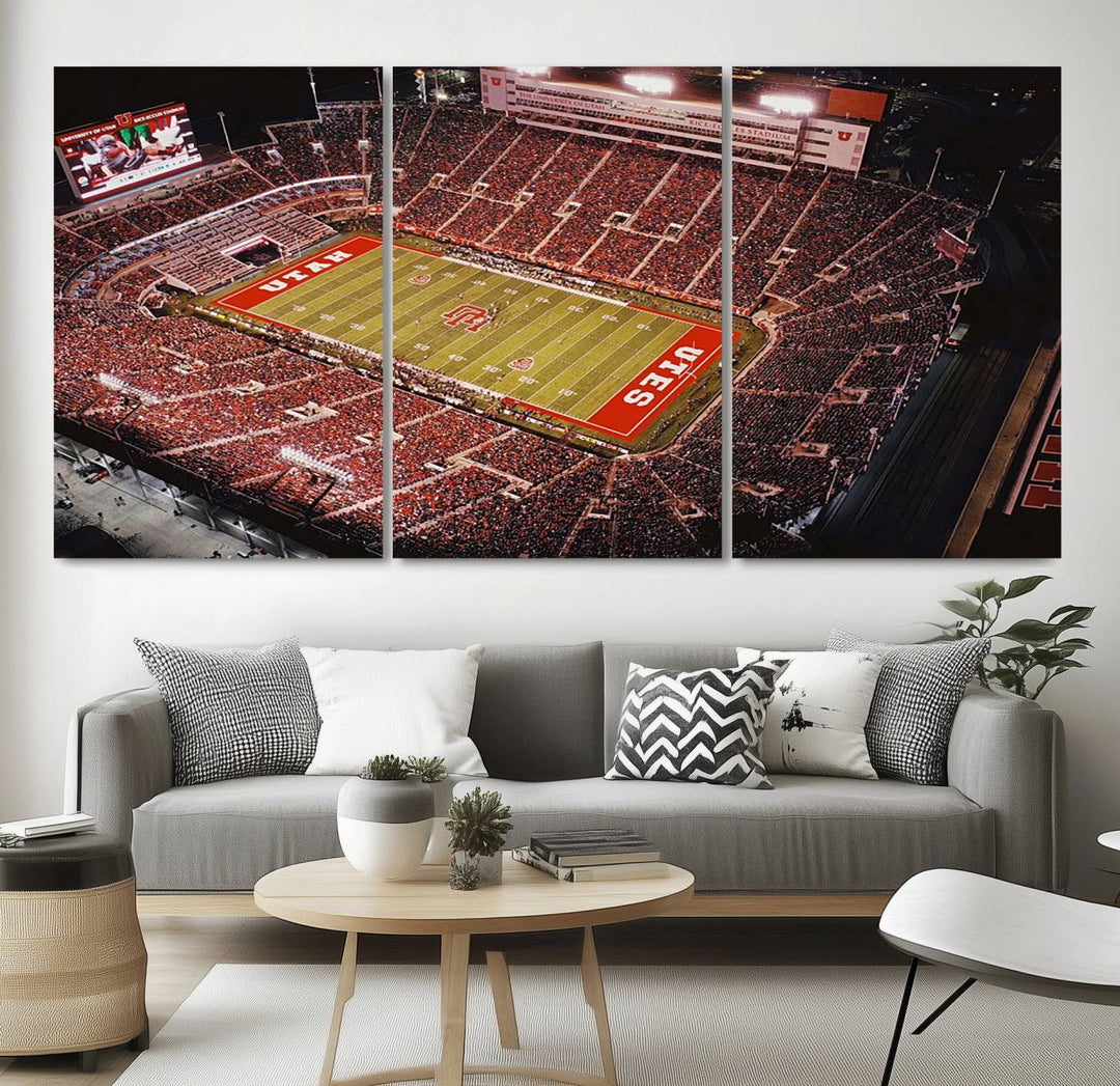 Utah Utes Football Team Print - Salt Lake City Rice-Eccles Stadium Wall Art Canvas Print