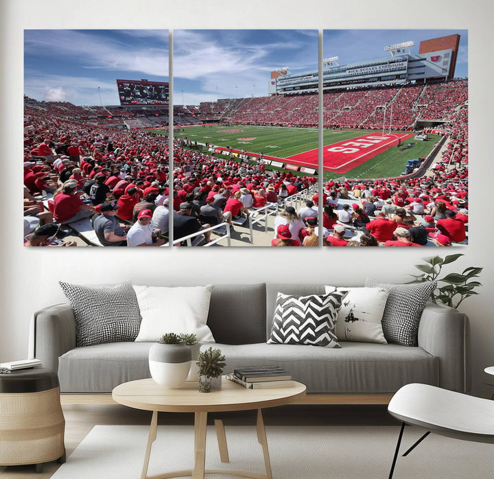 Utah Utes Football Team Print - Salt Lake City Rice-Eccles Stadium Wall Art Canvas Print