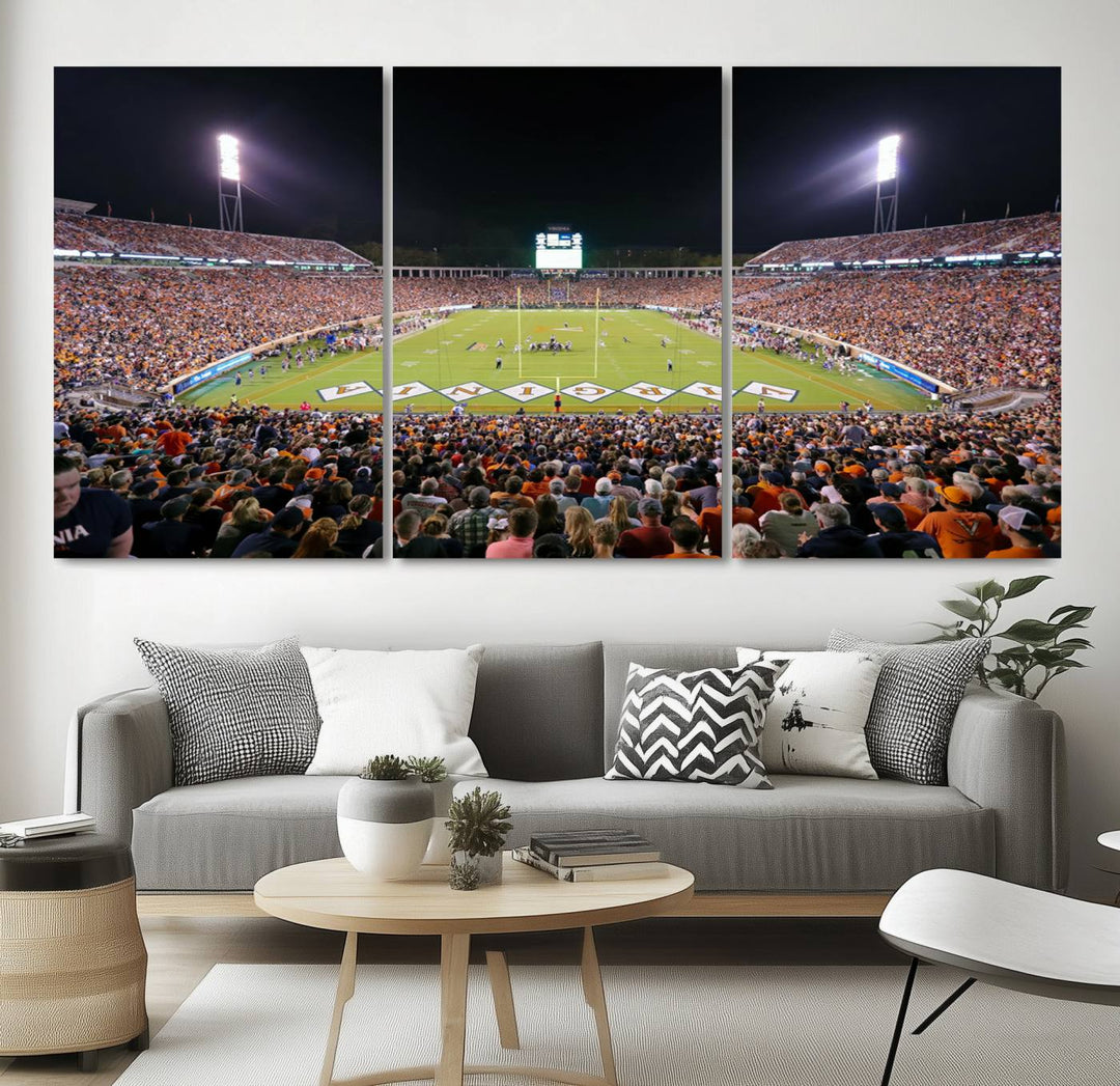 Virginia Cavaliers Football Team Print - Charlottesville Scott Stadium Wall Art Canvas Print