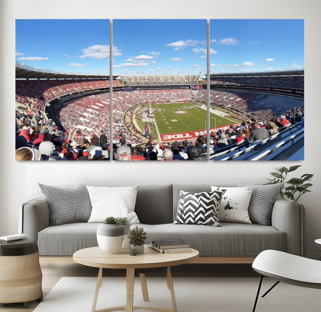 University of Alabama Crimson Tide Football Team Print - Tuscaloosa Bryant-Denny Stadium Wall Art Canvas Print