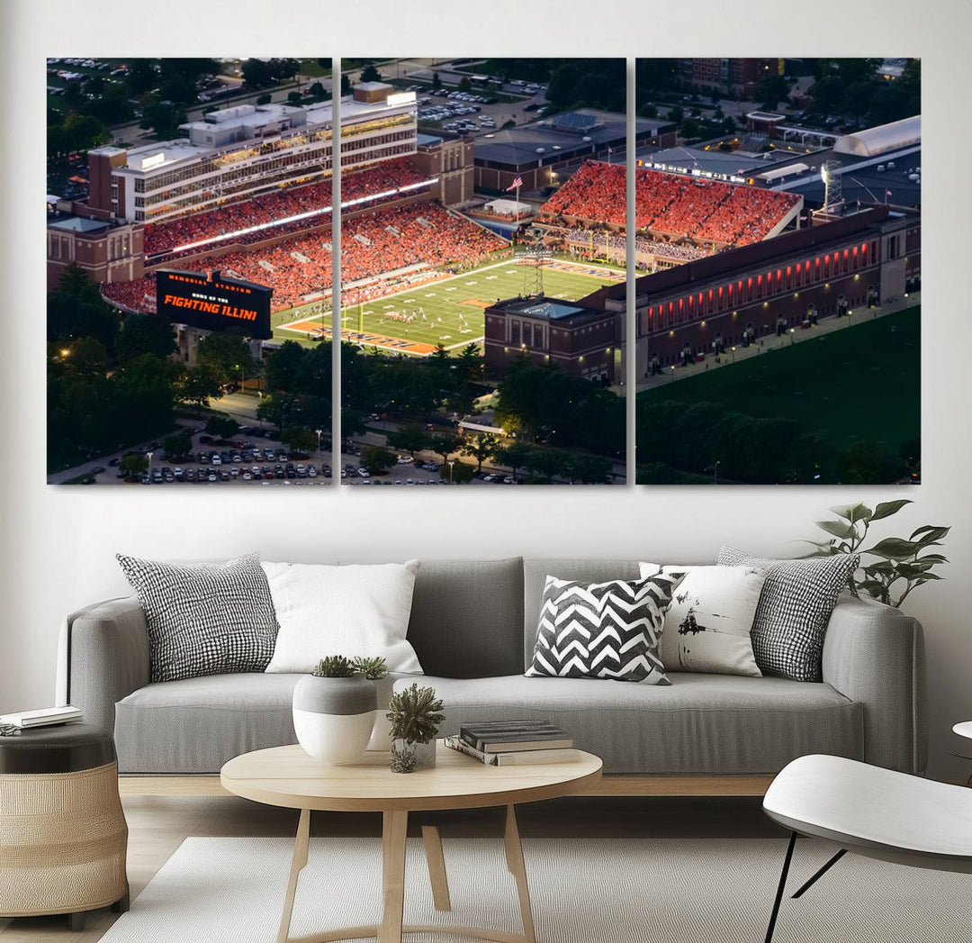 University of Illinois Fighting Illini Football Team Print - Champaign Illinois Memorial Stadium Wall Art Canvas Print