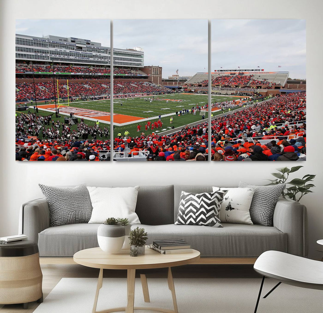 University of Illinois Fighting Illini Football Team Print - Champaign Illinois Memorial Stadium Wall Art Canvas Print