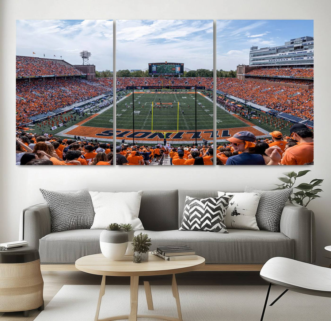 University of Illinois Fighting Illini Football Team Print - Champaign Illinois Memorial Stadium Wall Art Canvas Print