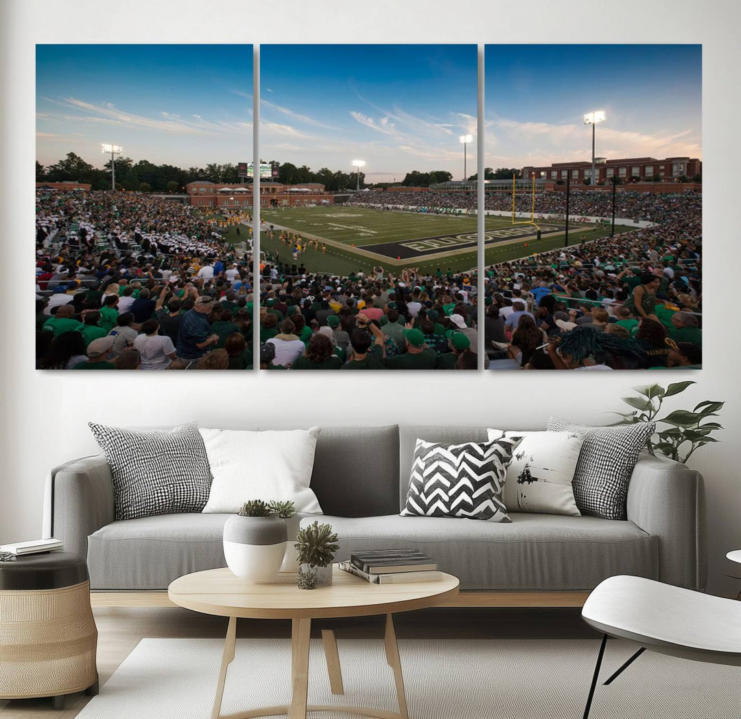 University of Charlotte 49ers Football Team Print - Charlotte Jerry Richardson Stadium Wall Art Canvas Print