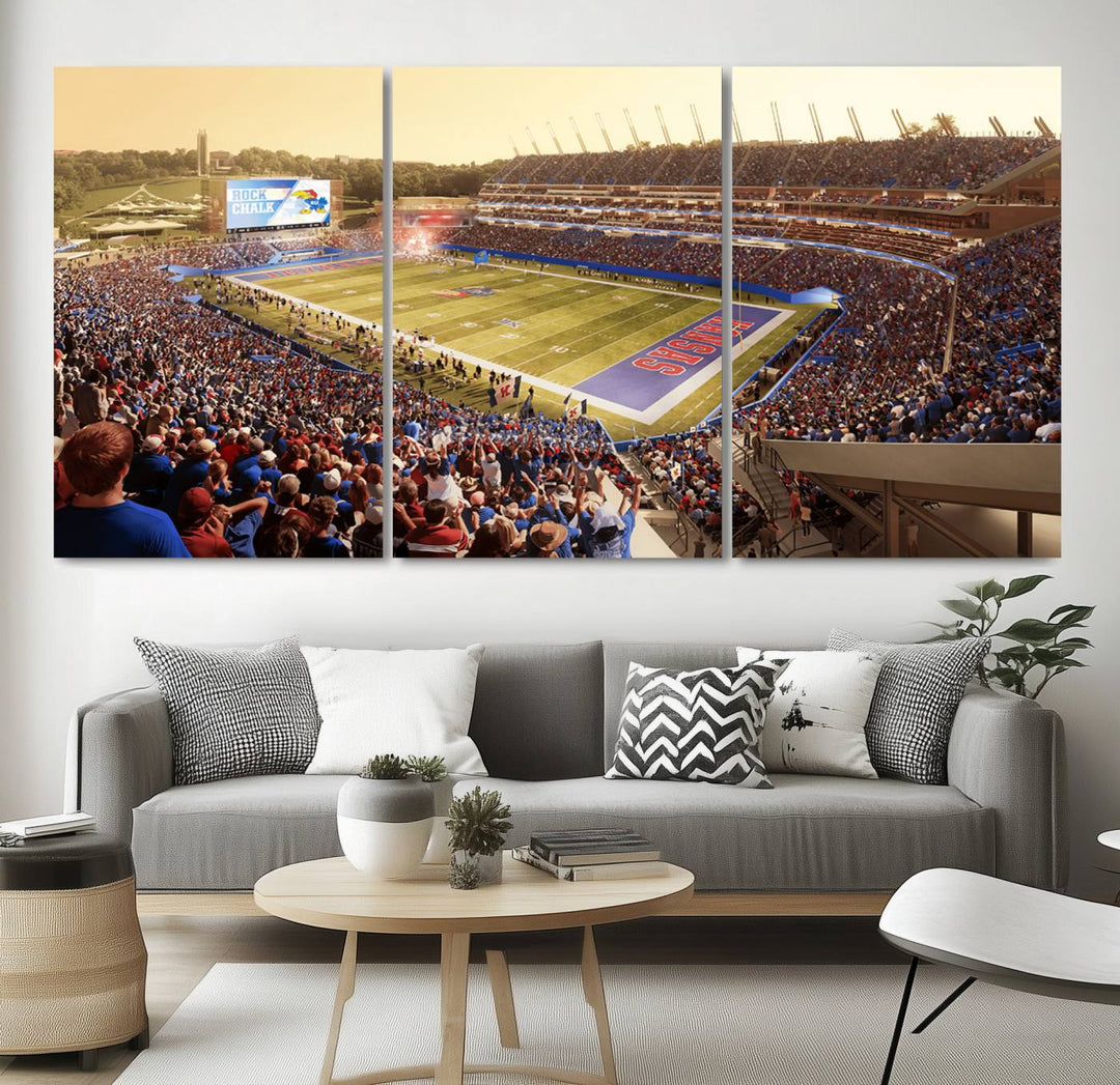 University of Kansas Jayhawks Football Team Print - Lawrence Kansas Memorial Stadium Wall Art Canvas Print