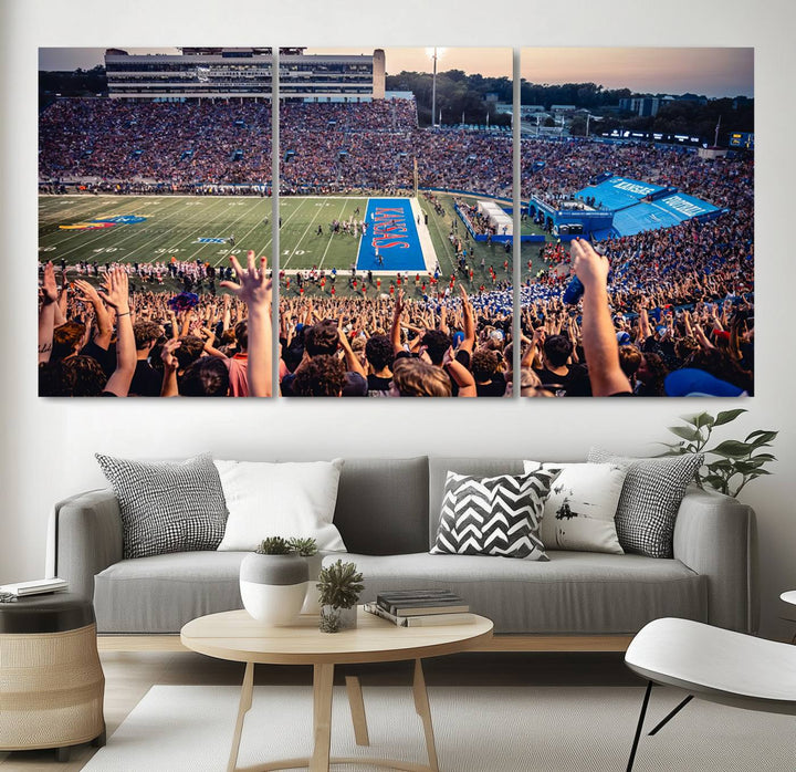 University of Kansas Jayhawks Football Team Print - Lawrence Kansas Memorial Stadium Wall Art Canvas Print