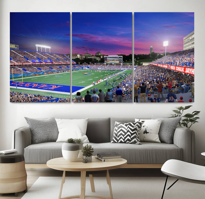 University of Kansas Jayhawks Football Team Print - Lawrence Kansas Memorial Stadium Wall Art Canvas Print