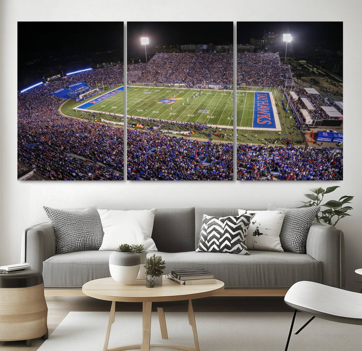 University of Kansas Jayhawks Football Team Print - Lawrence Kansas Memorial Stadium Wall Art Canvas Print