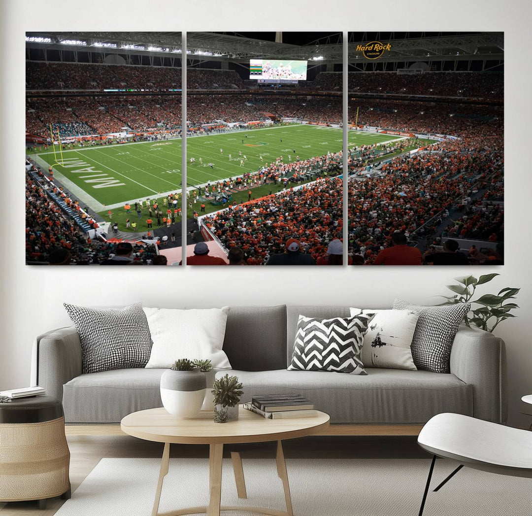 Miami Hurricanes Football Team Print - Miami Hard Rock Stadium Wall Art Canvas Print