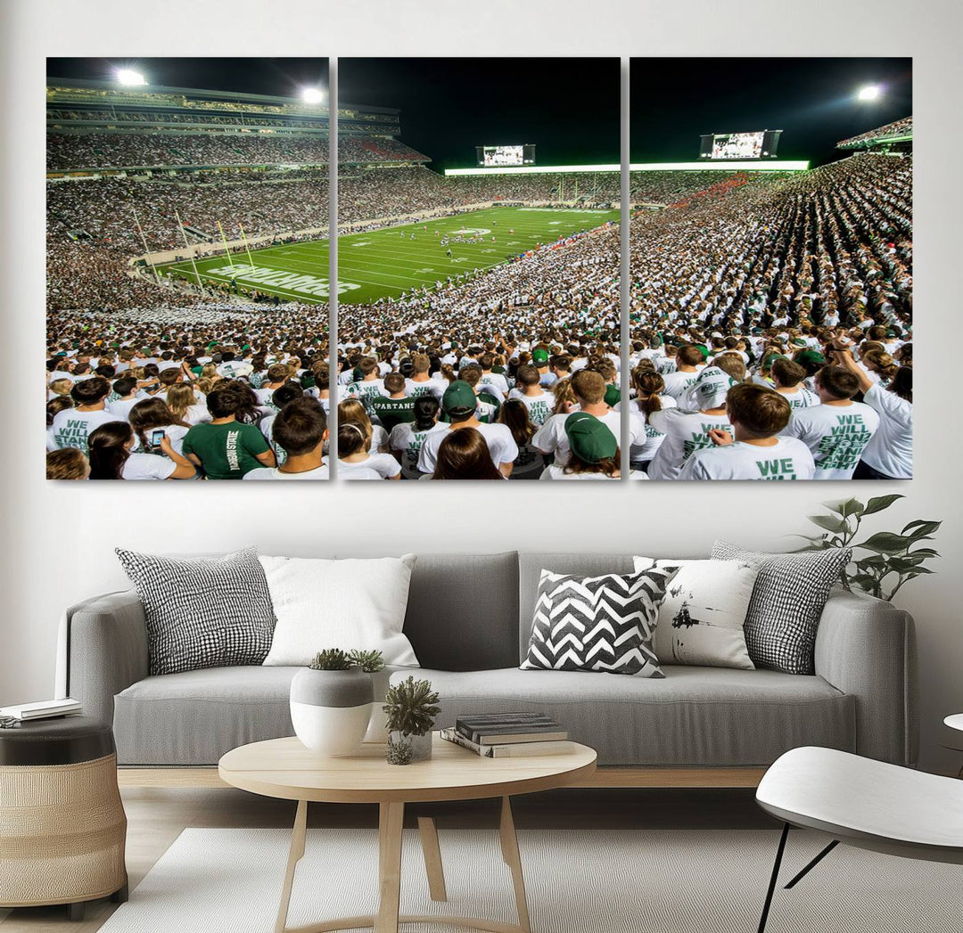 Michigan State Spartans Football Team Print - East Lansing Spartan Stadium Wall Art Canvas Print