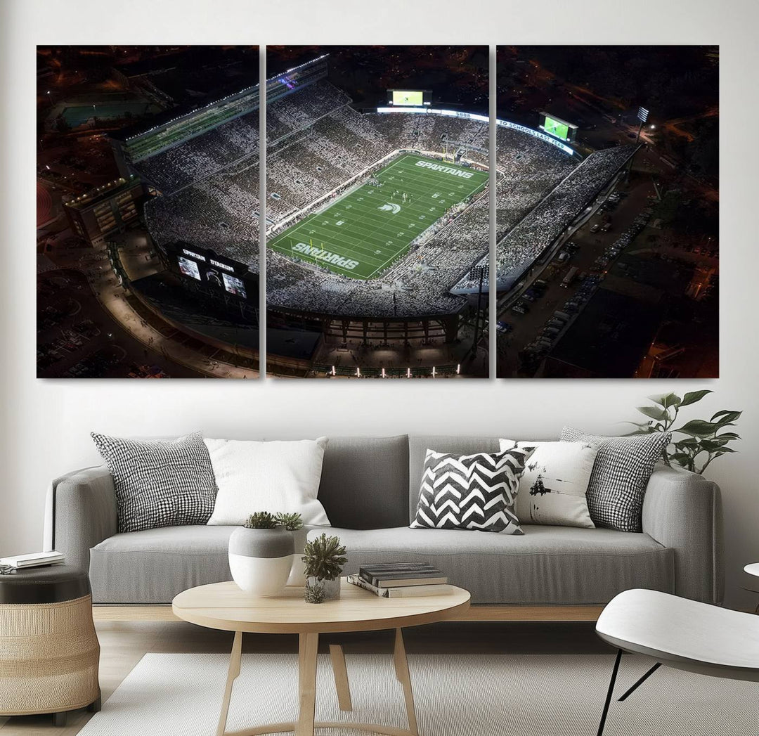 Michigan State Spartans Football Team Print - East Lansing Spartan Stadium Wall Art Canvas Print