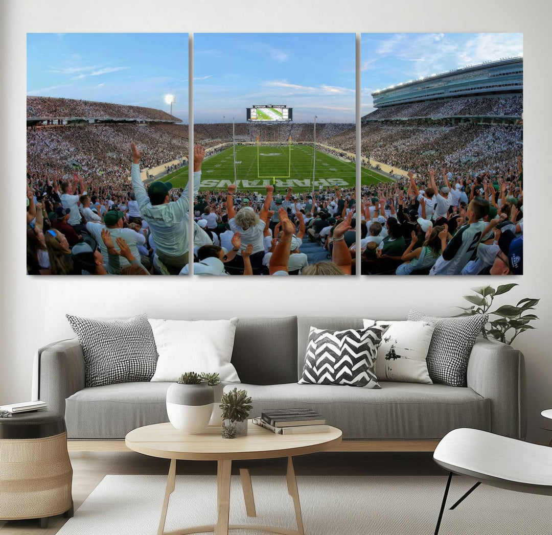 Michigan State Spartans Football Team Print - East Lansing Spartan Stadium Wall Art Canvas Print