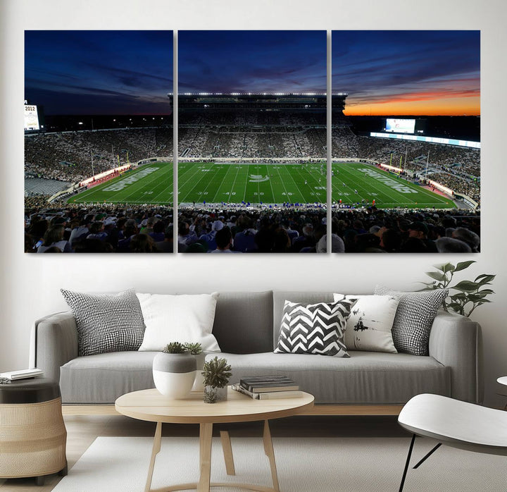 Michigan State Spartans Football Team Print - East Lansing Spartan Stadium Wall Art Canvas Print