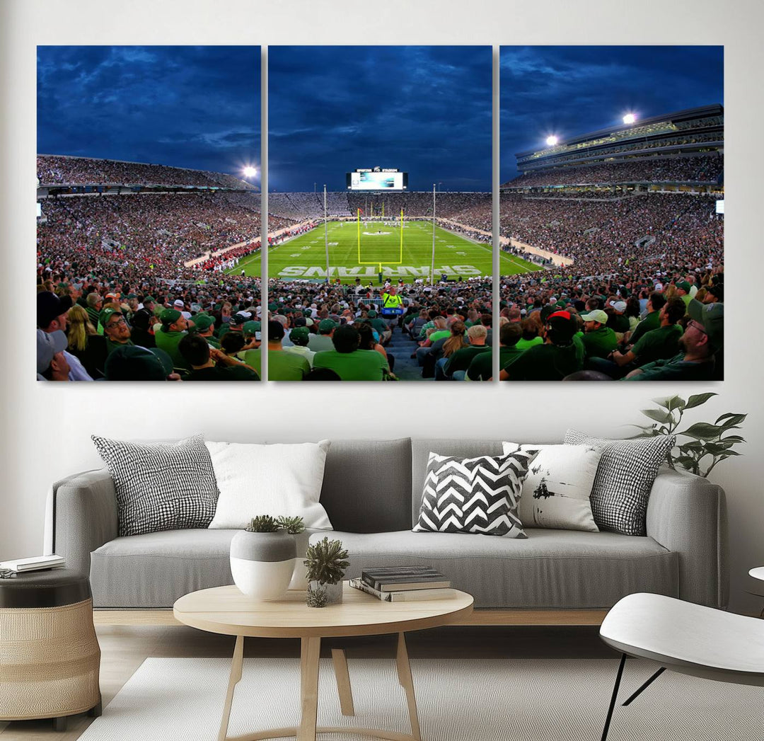 Michigan State Spartans Football Team Print - East Lansing Spartan Stadium Wall Art Canvas Print