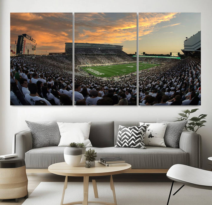 Michigan State Spartans Football Team Print - East Lansing Spartan Stadium Wall Art Canvas Print