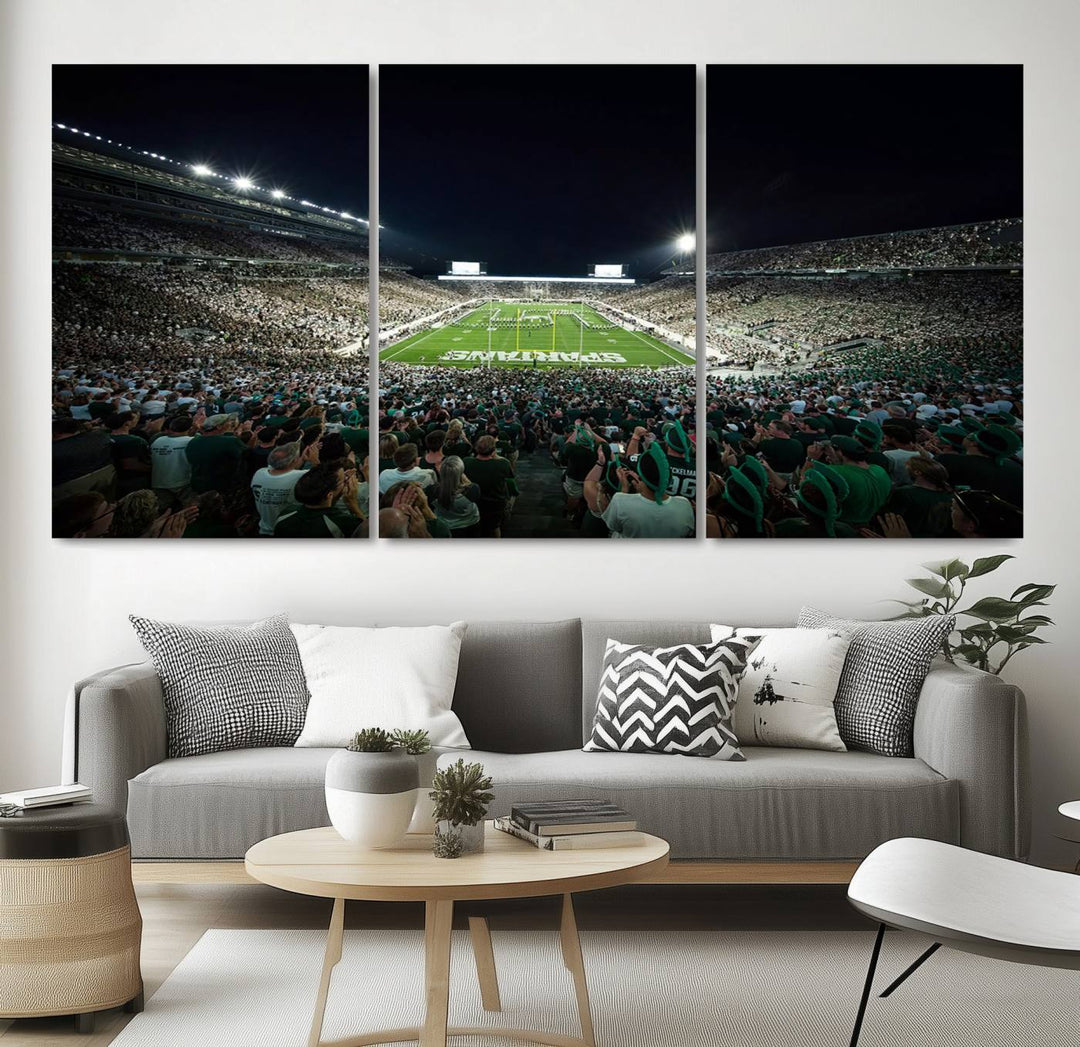 Michigan State Spartans Football Team Print - East Lansing Spartan Stadium Wall Art Canvas Print