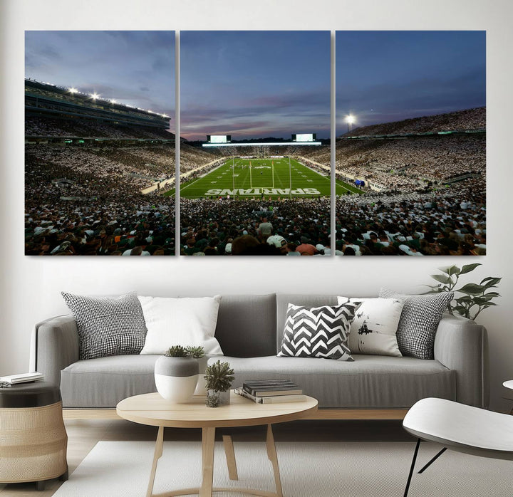 Michigan State Spartans Football Team Print - East Lansing Spartan Stadium Wall Art Canvas Print