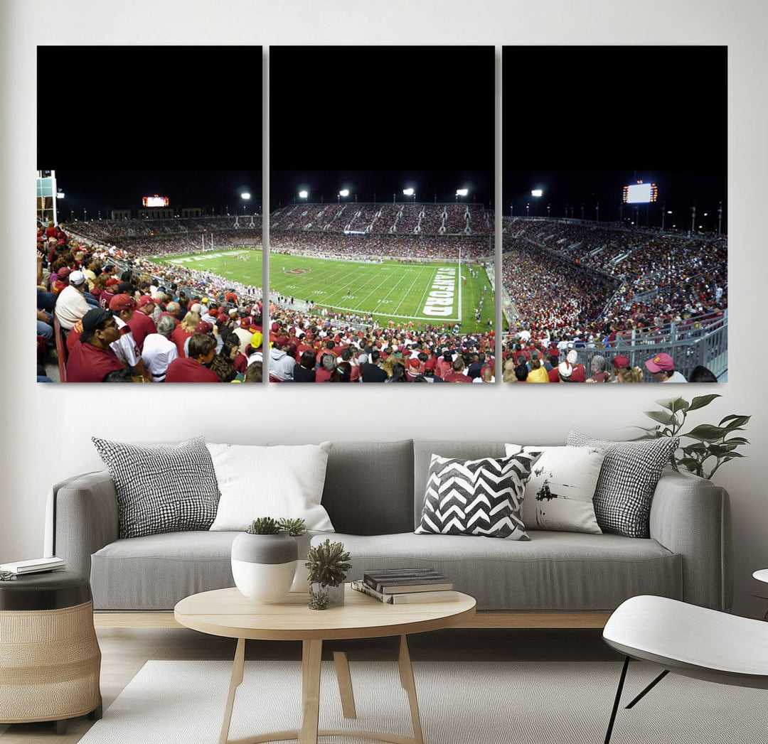 This Stanford University Cardinal Football Team canvas print, depicting fans in red filling Stanford Stadium at night, is perfect.