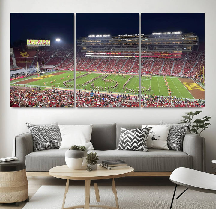 The University of Southern California USC Trojans Football Team Print - Los Angeles Memorial Coliseum Stadium Wall Art Canvas Print